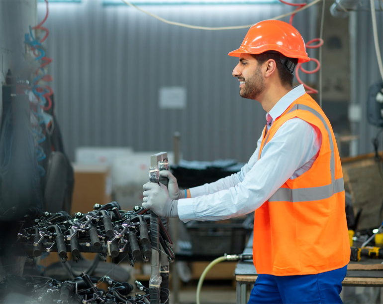 Une personne travaillant en métrologie 3D chez Giga Steel pour notre service ingénierie.