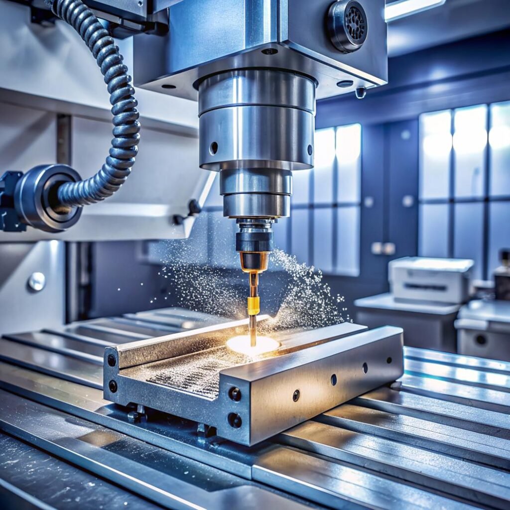 Fraiseuse en action, usinant une pièce métallique avec précision