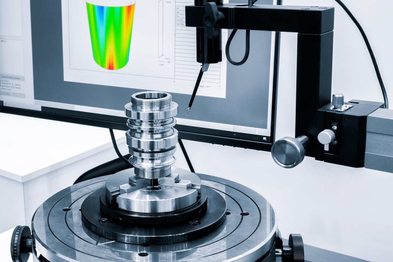 Machine de contrôle tridimensionnel en fonctionnement, mesurant avec précision des pièces grâce à sa technologie avancée.