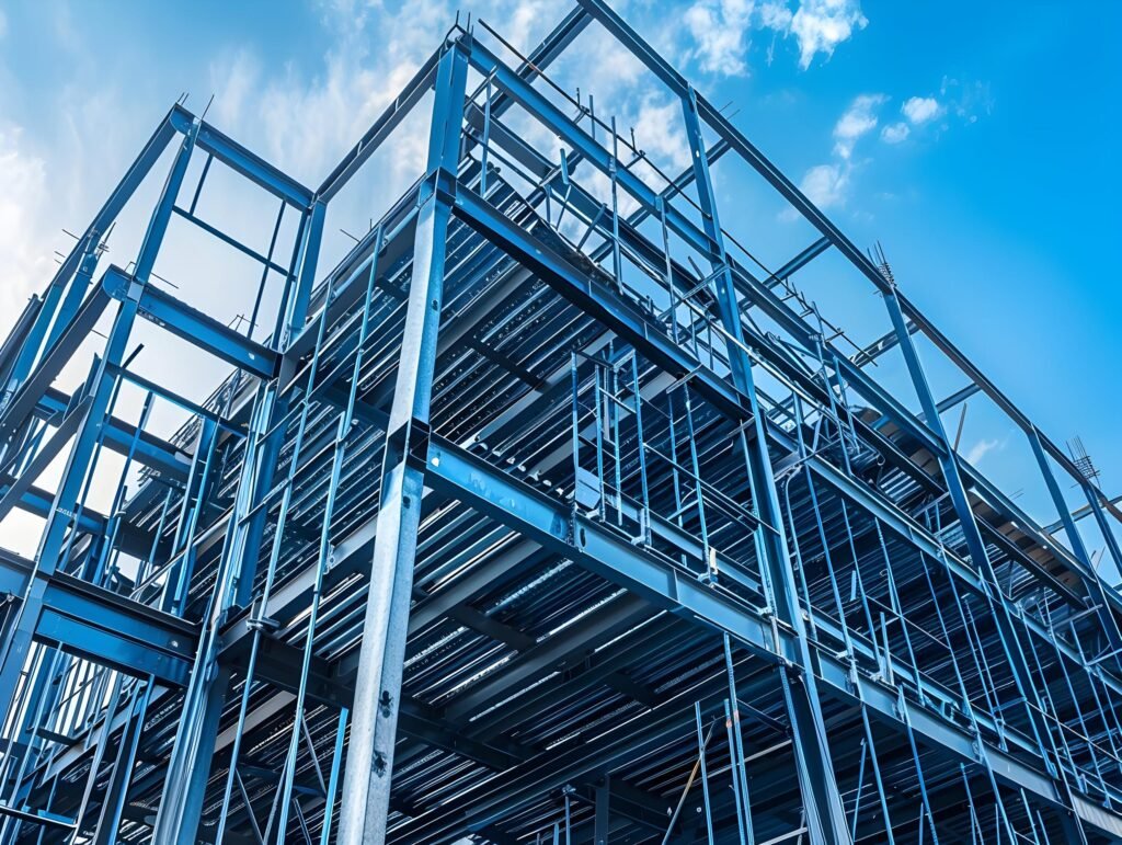 Structure métallique d'un grand bâtiment industriel ou commercial en construction