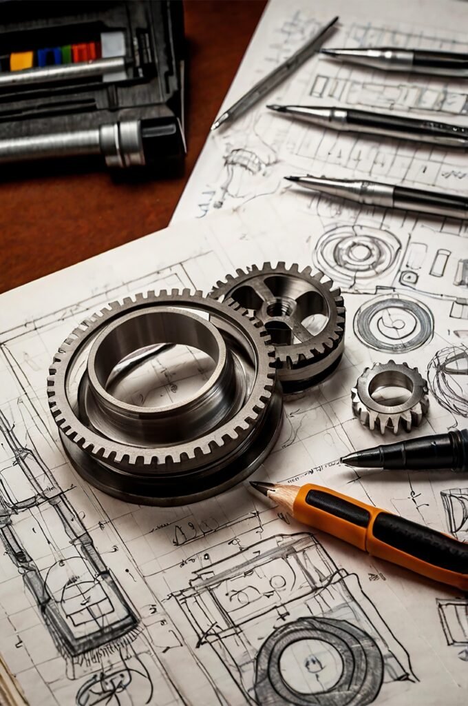 Pièce métallique complexe affichée aux côtés d'un modèle de conception 3D