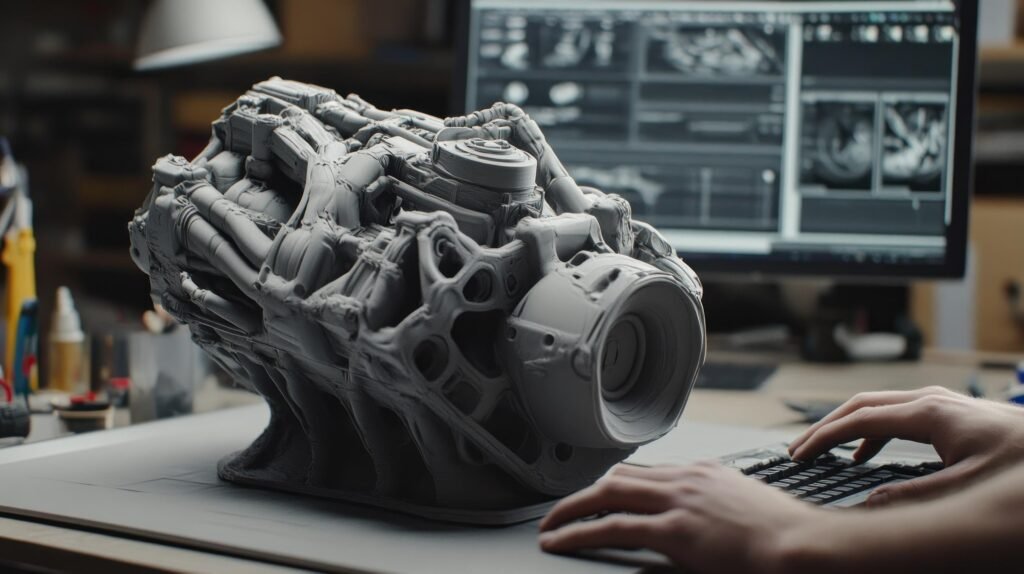 Ingénieur travaillant sur un modèle 3D pour la conception et fabrication mécanique